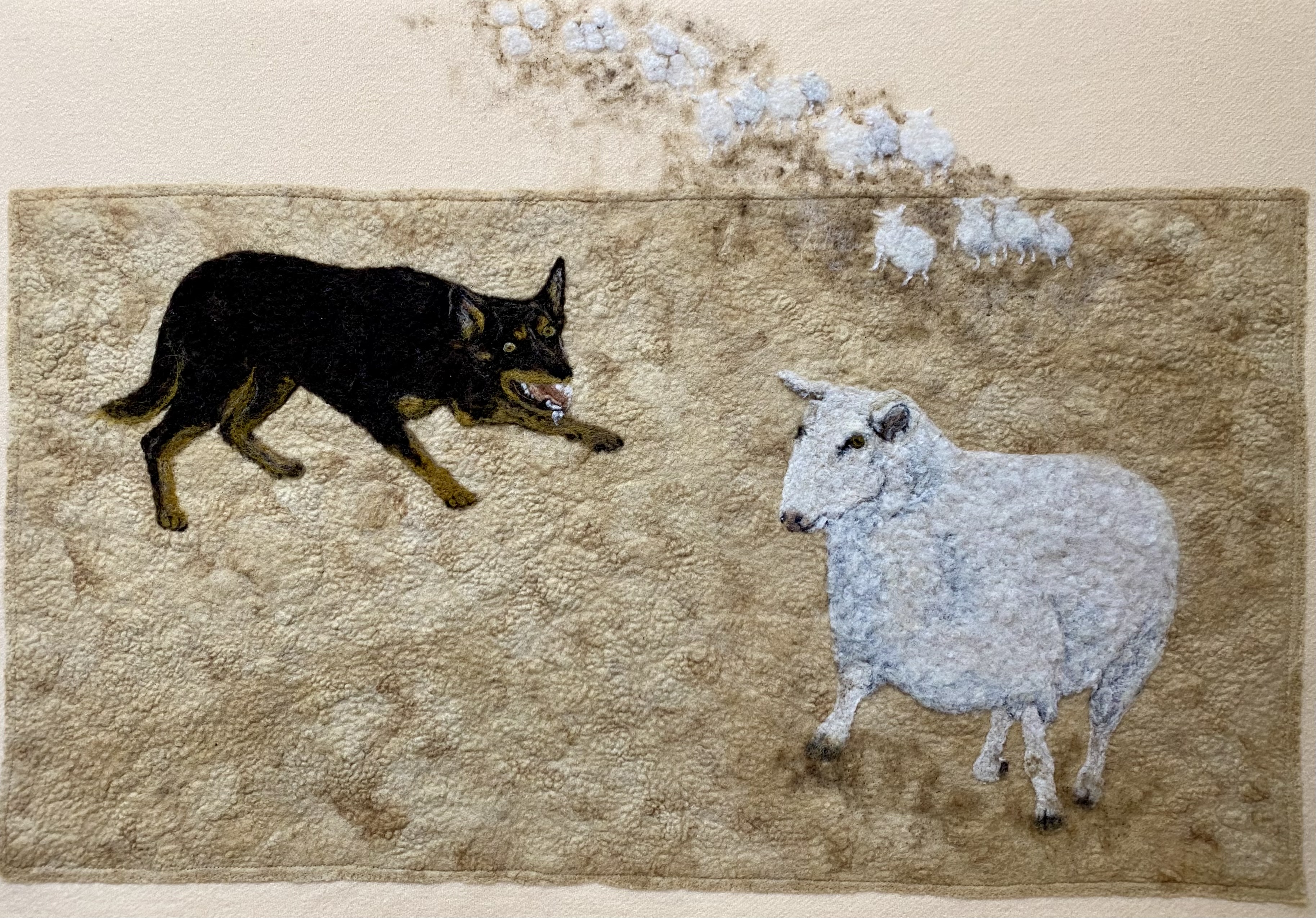 Felt work with sheep and dog